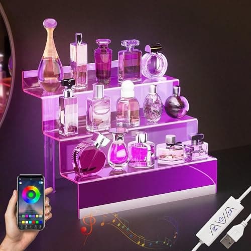 Golener 12" Acrylic Display Organizer with LED, Perfume Organizer for Women | 3-Tier Cologne Organizer for Men, Perfume Stand and Display Step Shelves Holder, Clear Riser, Figures Stand, Dessert Shelf - Image 1