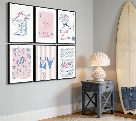 6Pcs Pink Blue Coastal Granddaughter Canvas Wall Art, Preppy Cowgirl Painting Pictures Wall Decor, Bikini Shell Posters Print Artwork for Girl Dorm Room College Home Decoration 8x10In Unframed thumbnail 9