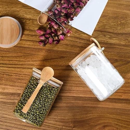 Deeriz Airtight Food Storage Containers with Bamboo Lids and Spoon for Coffee Beans, Flour, Cookie, Sugar, Tea, Nuts and Spice Bath salt and more(4 Pack) thumbnail 8