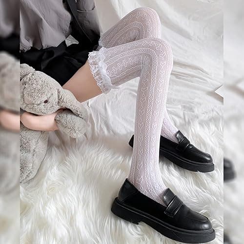 Ninejuize Thigh High Stockings with Bow, Santa Accessory Y2K Fishnet Socks with Lace Brim Lingerie Tights for Women thumbnail 2