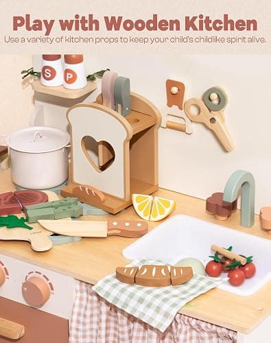 ROBUD 16pcs Kids Play Kitchen Knife Set - Wooden Cooking Playset, Montessori-Inspired Pretend Kitchen Toys for Toddlers, Role Play Gift for Boys and Girls thumbnail 9