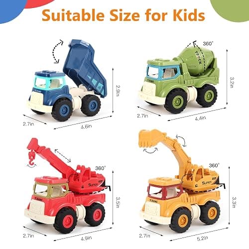 Olbyefly Construction Toys for 2 3 4 5 Years Old Boys Girls Kids Toddlers, Sandbox Excavator Toy Construction Truck Toys Vehicles Dump Crane Cement Mixer Truck, Christmas Birthday Gifts thumbnail 3
