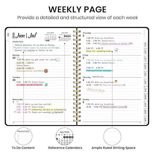 Planner 2026-2027 for Women & Men, Academic Monthly and Weekly Calendar Planner, Jul 2026 - Jun 2027, A5 (6.3" x 8.5"), Teacher Student Planning Book with Tabs, Ideal for Office School Supplies - Black thumbnail 4