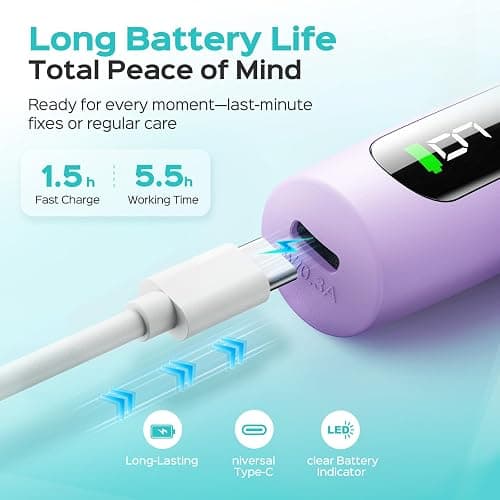 COSLUS C52 Electric Cordless Nail Drill: Professional Nail File kit with LED Screen for Acrylic Gel Powder. Portable for Home DIY & Salon Use. Manicure Pedicure for Beginners, Women, Travel, Purple thumbnail 5