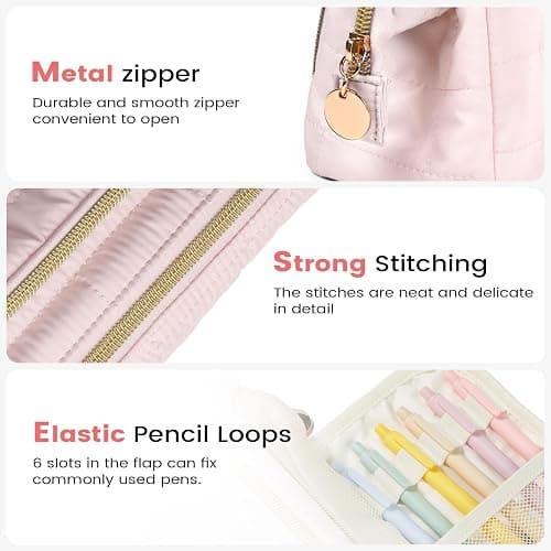 Sooez Large Pencil Case Pouch, Soft Pencil Bag with Zipper, Pen Bag Wide Opening, School Supplies Cute Pencil Case for Girls Boy Men Women, Beige thumbnail 6