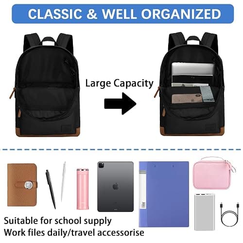 Goloni Backpack for Men Women,Travel Laptop Backpack, Water Resistant 17.3 Inch USB Charging Backpack, Large Capacity Work Commute Bag,Black thumbnail 5