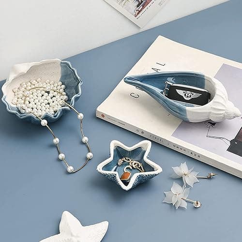 Linfye Starfish Jewelry Dish Tray - Ceramic Ring and Trinket Holder - Ocean Style Table Decoration for Earrings and Candy Storage thumbnail 3