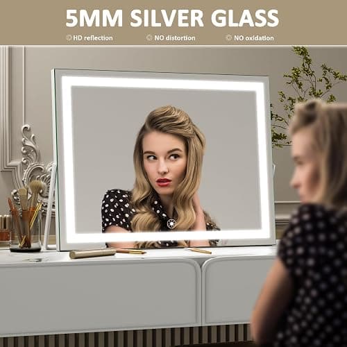 Gvnkvn Ligheted Vanity Mirror with Lights, 14" x 10" LED Makeup Mirror, 3 Modes Light, Smart Touch Control Dimmable, 360°Rotation, Rectangle White Frame thumbnail 3