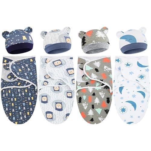 Buryeah 4 Pack Preemie Swaddle Blanket Wrap Set with Hat for Baby Boys Girls 3-7 Lbs Preemie Newborn Clothes Sleepers Cap - Image 1