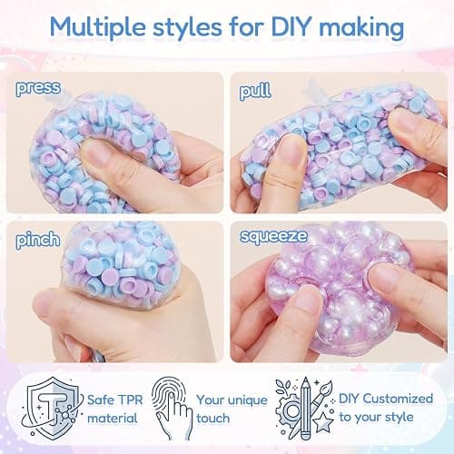 Lomantank DIY Stress Ball Making Kit, 12 TPR Skins in 4 Shapes, 26 oz Assorted Fillers, Slime, Clay, Vacuum Tool & Cable Ties, ASMR Squishy Maker for Handmade Stress Balls Creative Craft Gift thumbnail 5