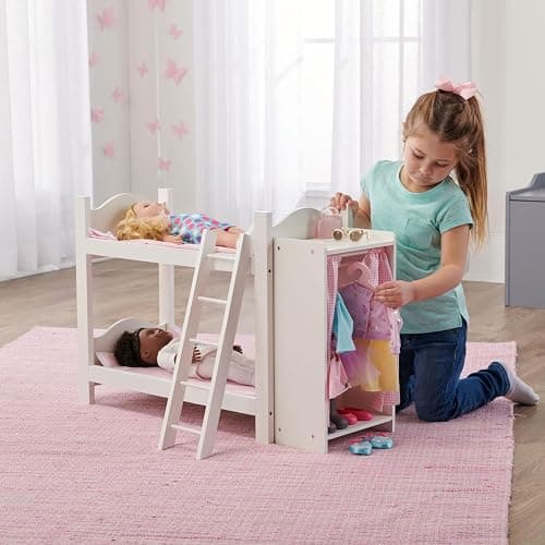 Badger Basket Doll Bunk Bed with Armoire for 18 to 22-Inch Dolls – Includes Bedding, Ladder, and Storage – Perfect for Imaginative Play thumbnail 6