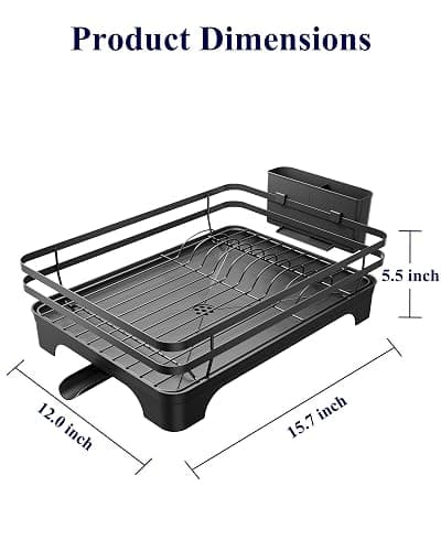 Kitsure Dish Drying Rack - Multi-Functional Dish Rack for Kitchen Counter with Cutlery Holder, Rust-Proof Storage Solution with Rotatable, 15.7" x 12.0" x 5.5", Black thumbnail 2