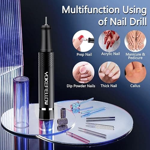 Yokefellow Nail Drill, Professional Portable 40000RPM Nail Drills Machine Electric Engraving Drill for Glass Black thumbnail 6