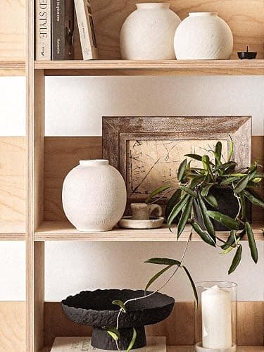 Small White Ceramic Vase - 6.3 Inch Rustic Farmhouse Flower Vase for Home Decor, Minimalist Vases for Living Room, Table, Bathroom, Holiday & Weddings (Sandstone White) thumbnail 4