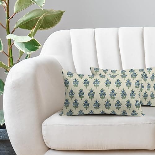 sorfbliss Sage Green Blue Floral Pillow Covers 12x20 Set of 2 Spring Flower Leaves Print Decorative Lumabr Throw Pillow Cases Outdoor Farmhouse Decoration for Sofa Couch Bed thumbnail 4