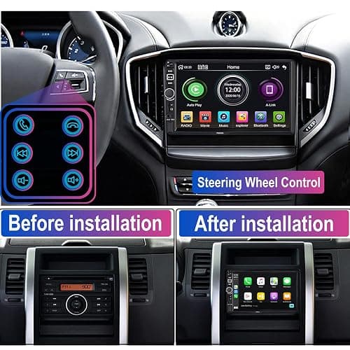 Double Din Car Stereo Radio Compatible with Apple Carplay and Android Auto, 7-Inch HD Touchscreen with Voice Control, Mirror Link, Backup Camera, Steering Wheel, Bluetooth, FM, USB/TF/AUX Port thumbnail 4