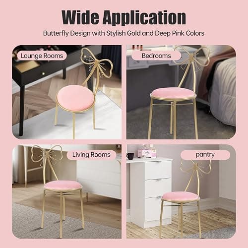 YCWSPEMR Velvet Butterfly Chair, Light Pink with Gold Metal Frame Soft Sponge Cushion, Elegant Bow Backrest, Modern Design, for Bedroom, Dining Room, & Lounge thumbnail 5