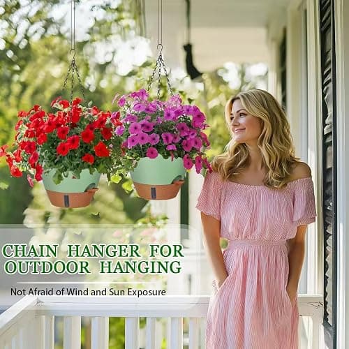 Fielda 10 Inch Hanging Planters for Indoor Plants, 2 Pack Self Watering Hanging Baskets Flower Pots with Drainage Hole, Visual Reservoir & 2 Kinds of Plant Hanger for Outdoor Garden Home Decor thumbnail 4