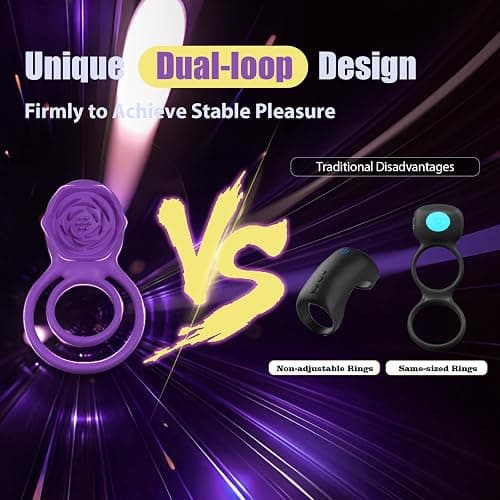 Vibrating Cock Ring with Rose Clitoral Stimulator, Pleasure Penis Ring Vibrator Couples Adult Sex Toys for Men Women, 7 Vibrations Male Couple Sex Toy Clitoris Vibrator, Cock Rings Vibrators for Men thumbnail 4