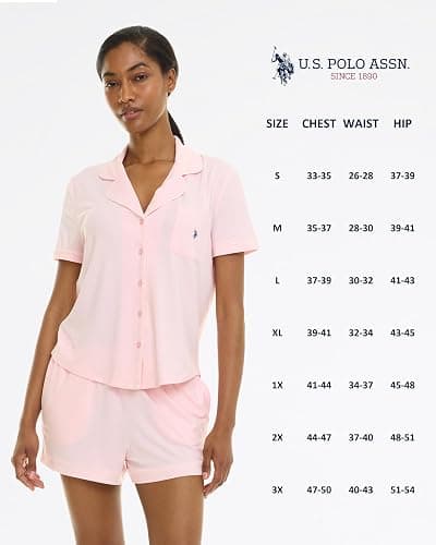 U.S. POLO ASSN. Summer Pajamas for Women Set | Short Sleeve Button Up Top and PJ Shorts - Bridesmaid Lounge Sets for Women thumbnail 6