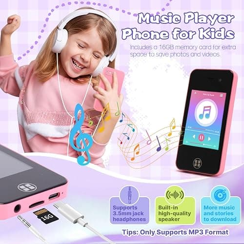 Kids Smart Phone, Christmas Birthday Gifts for Boys Girls Toddler Cell Phone Toys with Dual Camera Music Player Mini Educational Learning Games Fake Phone for 4-8 Year Old with 16G SD Card (Pink) thumbnail 5