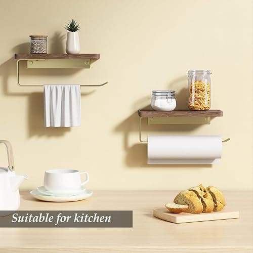 Danpoo Brushed Gold Paper Towel Holder Wall Mount, with Natural Walnut Shelf – Elegant Kitchen & Bathroom Organizer thumbnail 10