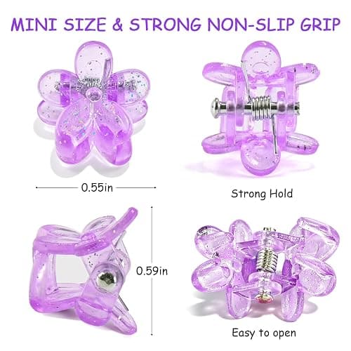 SAOROPEB 100Pcs Mini Flower Hair Clips, Colorful Hair Accessories (Glitter) | Cute Claw Clips, Tiny Small Barrettes, Bangs Strong Grip, for Women Girls thumbnail 3