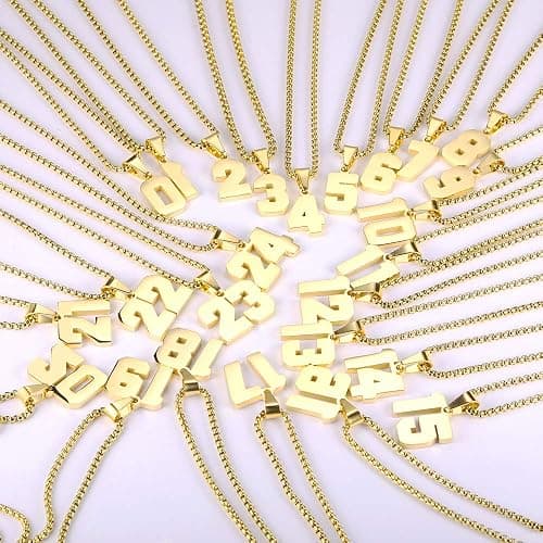 Number Necklaces Personalized Necklaces 18K Gold Plated Initial Number Pendant Stainless Steel Chain Sports Necklaces for Men Women thumbnail 3