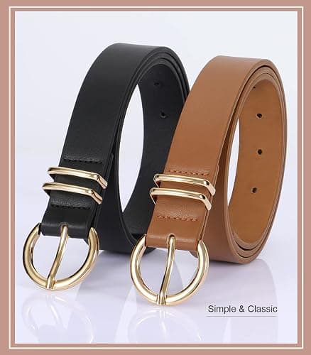 VONMELLI 2 Pack Women's Leather Belts for Jeans Dresses Fashion Gold Buckle Ladies Belt thumbnail 6