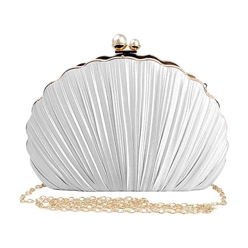 Veridina Women Mini Pleated Seashell Evening Clutch Handbag,Clutch Bag,Pearl Clutch,With Chain Strap - Image 1