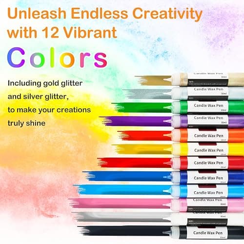 VVF Candle Wax Pen Set – 12 Vibrant Colors with 2 Glitter Pens for Fun DIY Candle Painting, Candle Making, Crafts, Holiday & Party Decorations thumbnail 3