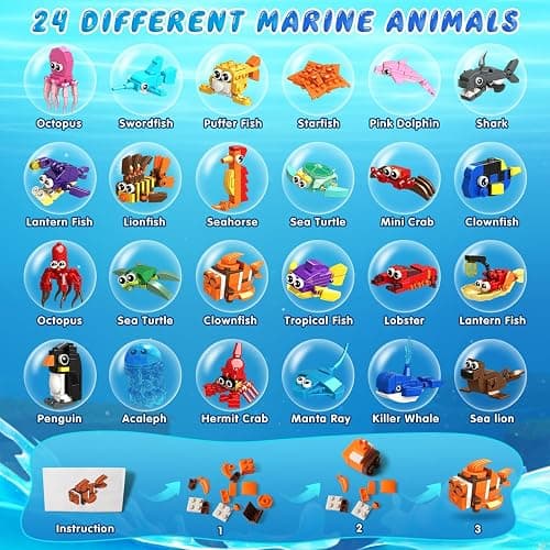 24 Pack Party Favors for Kids Ocean Building Set for Boys Girls Age 6-12 | 629 PCS Mini Building Block Toy for Party Favors, Goodie Bag Fillers Classroom Prizes Birthday Back to school Valentines Day thumbnail 6