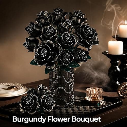 Black Roses Bouquet Building Set, 634Pcs Artificial Rose DIY Floral Home Office Gothic Decor for Adults & Kids Ages 6+, Valentine's Day Christmas Halloween Decor Gifts thumbnail 7