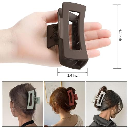 Sisiaipu 4 Inch Big Hair Claw Clips 6 Pcs Large Claw for Thick Hair Square Hair Clips for Women Rectangle Hair Clips Nonslip Acrylic Banana Jaw Clips Hair Accessories for Girls (Brown) thumbnail 3