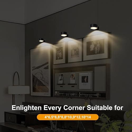 3-Pack Battery Operated Picture Light Magnetic Painting Light with 3 Lighting Modes,Remote and Dimmable Timer Art Display Light for Picture Artworking Frame Portrait,Wireless Wall Decor Puck Lights thumbnail 2