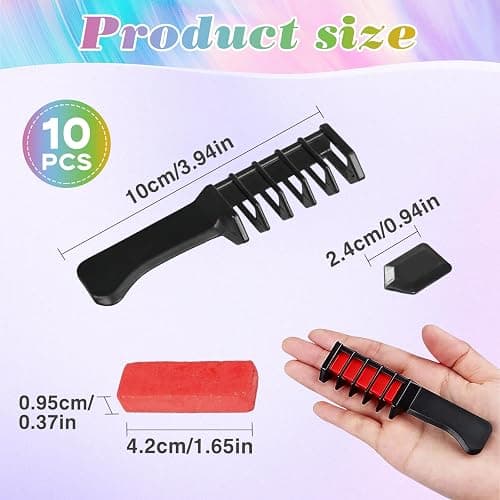 10 Colors Hair Chalk Combs, Festive Fun Hair Combs for Girls,Temporary Hair Colour Dye | Easy Wash Out, No Residue | Skin-Safe for Kids, Teens, Adults | Christmas, Party, Cosplay DIY (1 Set) thumbnail 4