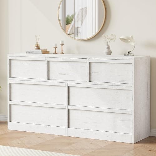 GarveeHome 7 Drawer Dresser for Bedroom, 54in Wide Antique White 7 Chest of Drawers with Large Storage, Wooden Dresser Organizer for Living Room, Nursery, Entryway - Image 1