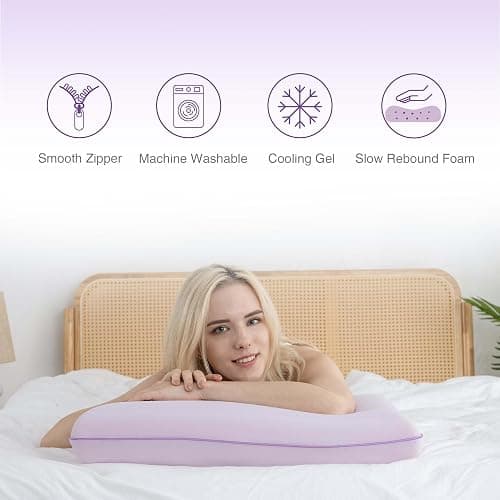 Cooling Pillow for Sleeping, Gel Memory Foam Pillow with Reversible Cover, Neck Support for Side, Back and Stomach Sleepers, Removable & Machine Washable Cover, Bed Pillows for Hot Sleepers, Purple thumbnail 6