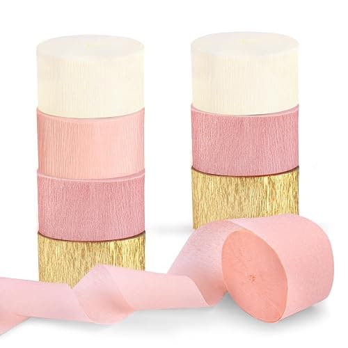 Riqiaqia Streamers Party Decorations,8 Rolls Pink Gold Crepe Paper Streamers for Wedding, Birthday, Bachelorette, Bridal Showerand Baby Shower Girl - Image 1