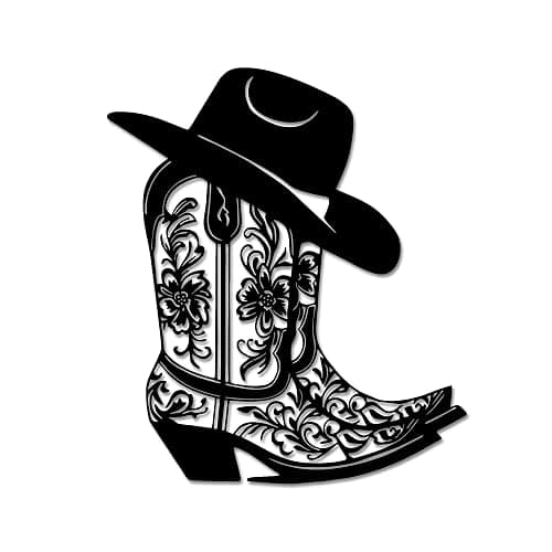 Rajukit Cowgirl Boot Hat Metal Wall Decor for Home | Farmhouse western cowboy boot with hat wall art. Vintage rustic decor for bedroom, bathroom. Size: 11.8 x 10.2 inches. Black. thumbnail 4