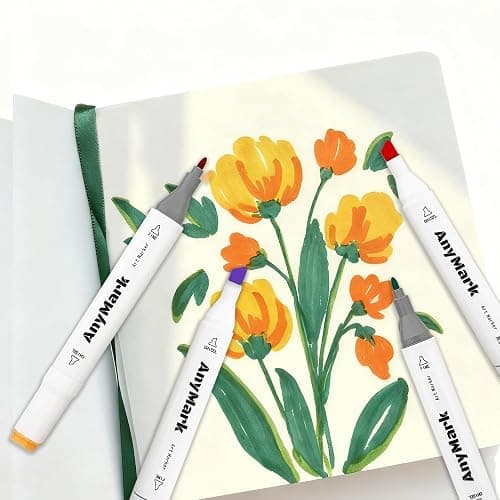 AnyMark 60 Colors Alcohol Markers Chisel & Fine Dual Tip | Coloring Markers Set for Adult Book Drawing Sketching Painting, Illustration, White Penholder thumbnail 6