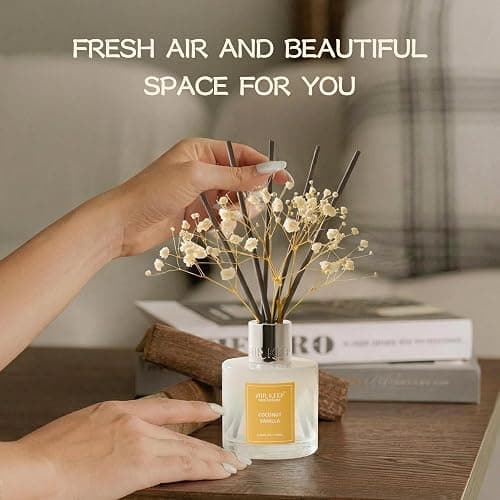 Airkeep Reed Diffuser Set,3.38 fl oz (100 ml) - Coconut Vanilla Oil Diffusers with 8 Reed Sticks, Home Fragrance Reed Diffuser for Bathroom Shelf Decor thumbnail 2