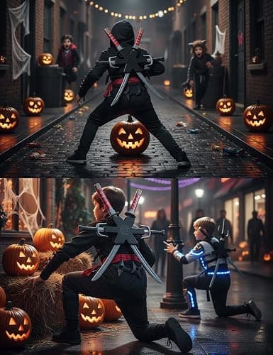 Ninja Kids Toys, Ninja Swords and Weapons Backpack Toy Set for Boys | Katana Swords, Sais, Shuriken Toss and Holder for Ninja Costume, Halloween Costume, Cosplay Parties, Role Play thumbnail 2