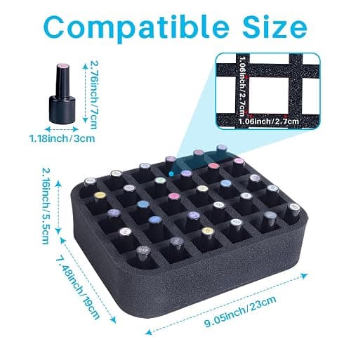 YAHOURWAT 2 Pack Nail Polish Organizer Holder Foam Pad with Slots for Storage 60 Bottles (15ml/0.5fl.oz) Nail Polish or Essential Oil Tray for Drawers Black thumbnail 2