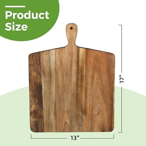 S310 Acacia Wood Cutting Board with Handle, Wooden Chopping Board for Meat, Cheese, Bread & Vegetables, Decorative Charcuterie Serving Board for Kitchen Cooking, Pizza & Party Dining, 17"x13" thumbnail 3