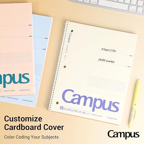 KOKUYO Spiral Notebook with 5x5 Graph Paper, 3 Pack Campus 10-1/2" x 8" Subject Notebooks, 80 Sheets, Light Pink Blue Off-White 3 Holes School Spiral Journal for Study Planner Drawing (WSG-SU-400G4×3) (Paper) thumbnail 6