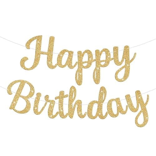 JHZMCRX Glitter Happy Birthday Banner Sign Birthday Garland Wall Door Banners Flag for Women Men Boys Girls Party Backdrop Decorations Gold - Image 1