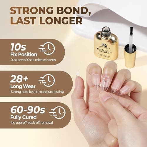 UNA GELLA 9 in 1 Gel Nail Glue for Clear Acrylic Nails Tips 2Pcs 10ml Long Lasting Super Strong Brush on Nail Gel Glue for False Press on Nails Tips Base Blooming Gel, U V Light Required thumbnail 5