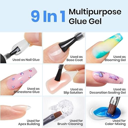 Beetles 9 in 1 Nail Glue Gel for Nail Tips and Clear Acrylic Nails | Long Lasting, Curing Needed UV Extension Glue for False Nail Tips and Clear Press on Nails thumbnail 5