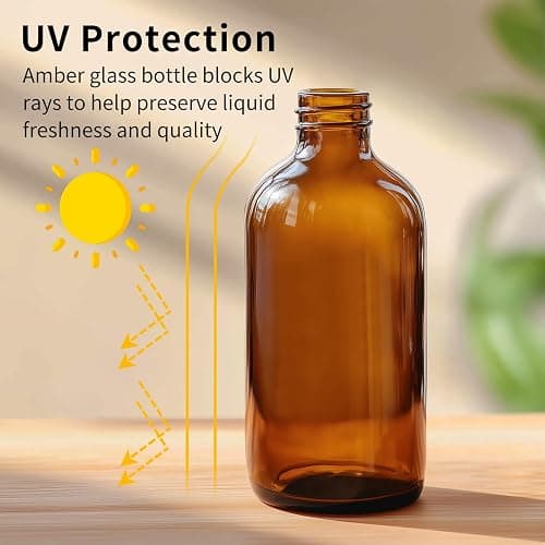 24 Pack 8oz Amber Glass Boston Round Bottles with Phenolic Polycone Caps – Airtight, Leak-Proof Brown Glass Containers for Kombucha Brewing, Storing Condiments, Essential Oils, and Homemade Solutions thumbnail 5